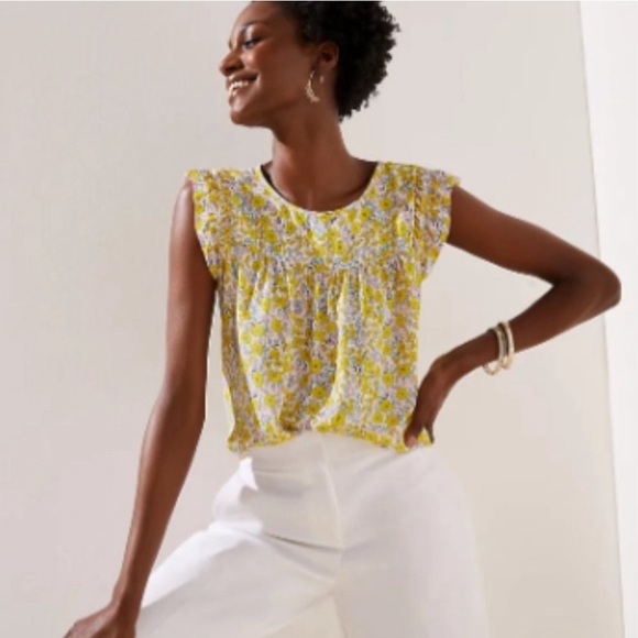 Loft Flutter Sleeve Floral Yellow Blouse - Picture 1 of 8